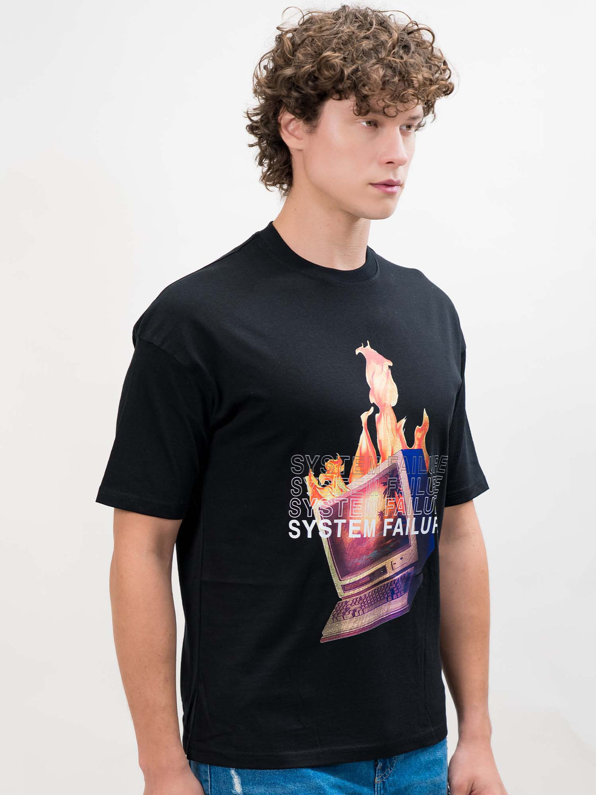 Purple half sleeve black fire t-shirt for men - view 3