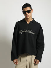 Replicate Black Full Sleeve Polo T-Shirt