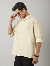 LeafLine Embroidery Beige Shirt