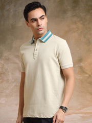 Contrast Collar Biscuit Polo Half Sleeve T-Shirt