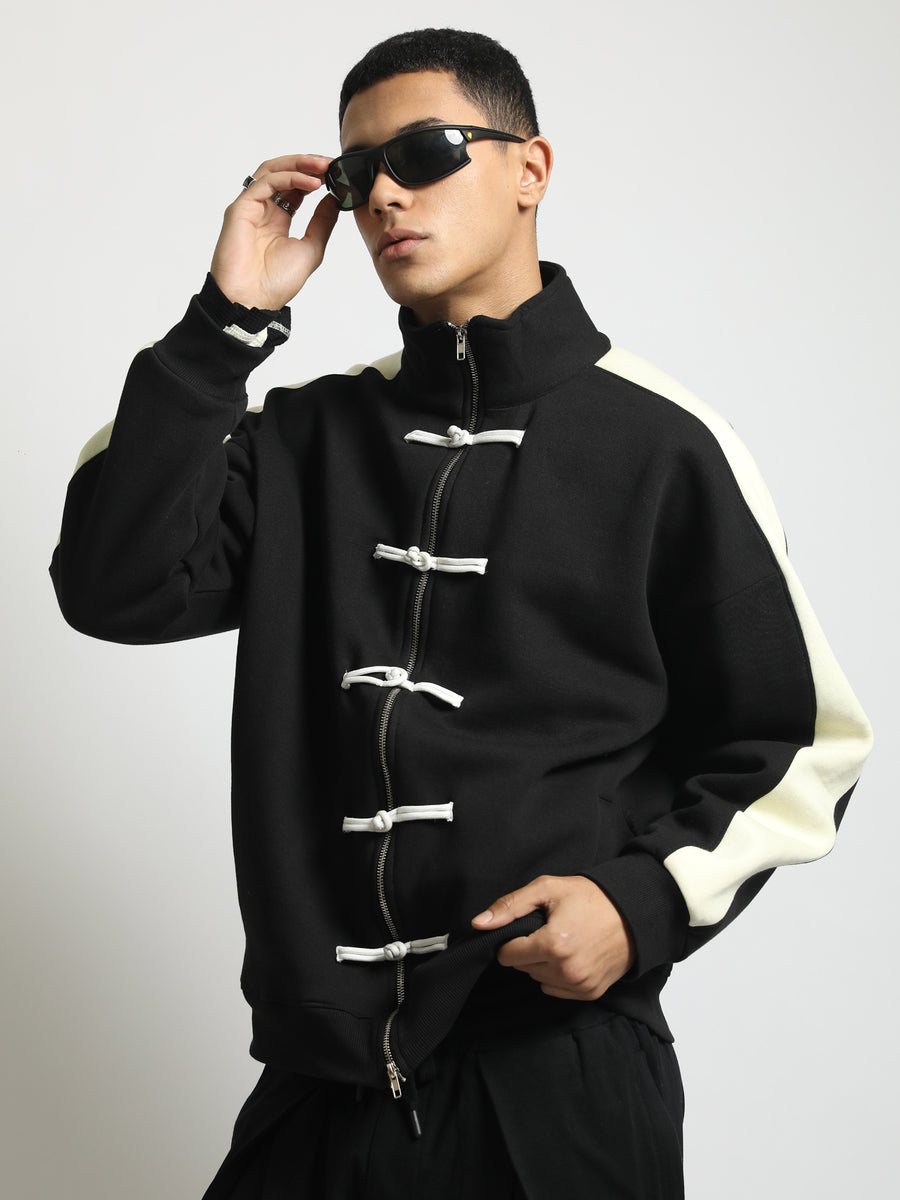 Frog Fastening Black Full Sleeve Sweatshirt