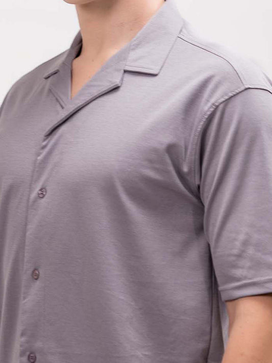 Linen look Lilac Color Half Sleeve Shirt