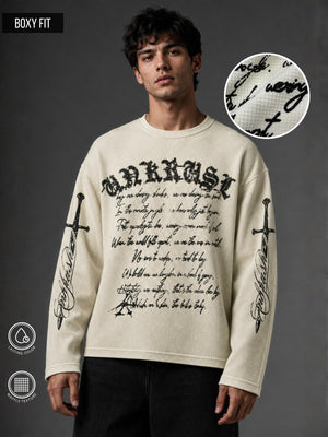 Wordings Cream Waffle Full Sleeve T-Shirt