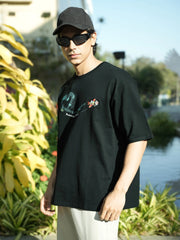 Embroidery Jet Black Half Sleeve T-Shirt