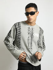 Tyre Print Grey Full Sleeve Waffle T-Shirt