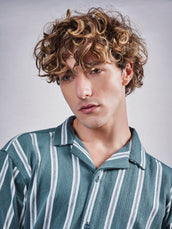 Terry Vertical Stripes Green Half Sleeve Shirt