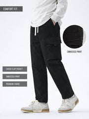 Embossed Flap Pocket Black Cargo