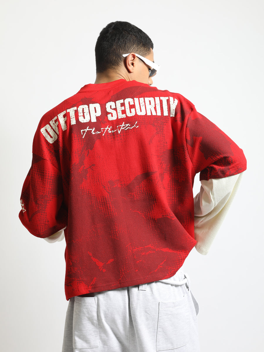 Offtop Security Red, Cream Doctor Sleeve Waffle T-Shirt
