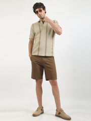Biscuit Boston Stripes Flat-Knit Half Sleeve Polo T-Shirt