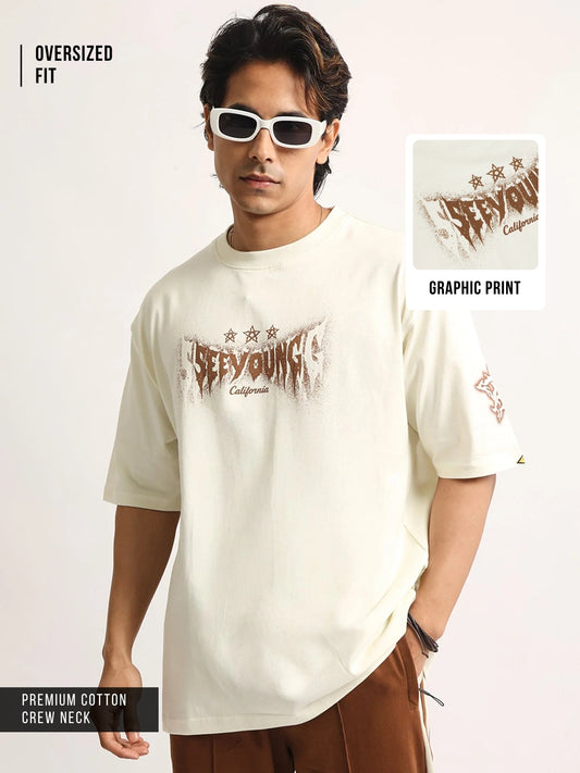 Seeyoung  Cream, Brown Half Sleeve T-Shirt