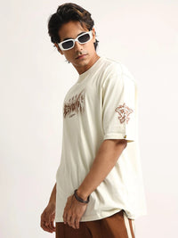Seeyoung  Cream, Brown Half Sleeve T-Shirt