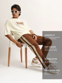 Seeyoung  Cream, Brown Half Sleeve T-Shirt