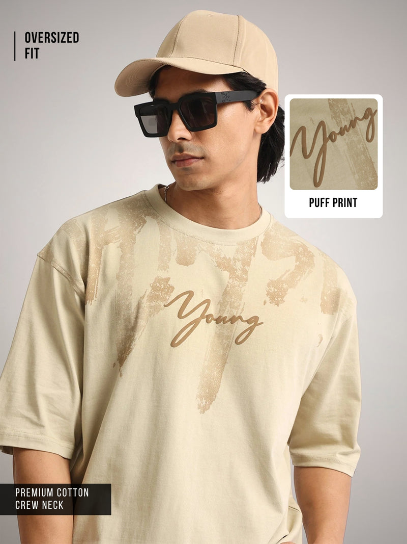 Young Pufff Print Biscuit Half Sleeve T-Shirt