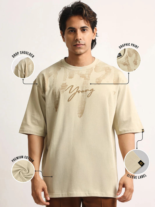 Young Pufff Print Biscuit Half Sleeve T-Shirt