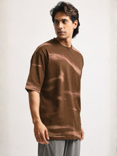 Wave Spray Printed Brown Half Sleeve T-Shirt