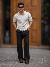 Arrow Knit Off White Half Sleeve Polo T-Shirt