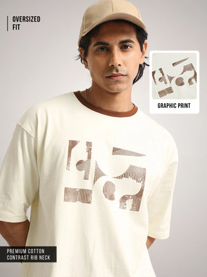 Abstract Art Cream, Brown Half Sleeve T-Shirt