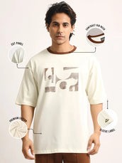 Abstract Art Cream, Brown Half Sleeve T-Shirt