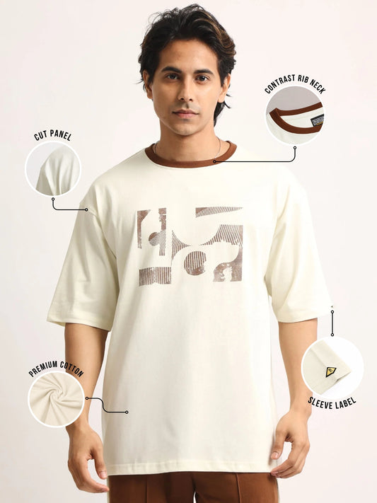 Abstract Art Cream, Brown Half Sleeve T-Shirt