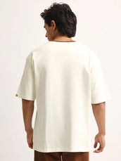 Abstract Art Cream, Brown Half Sleeve T-Shirt