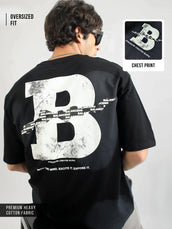 B Print Black Half Sleeve T-Shirt