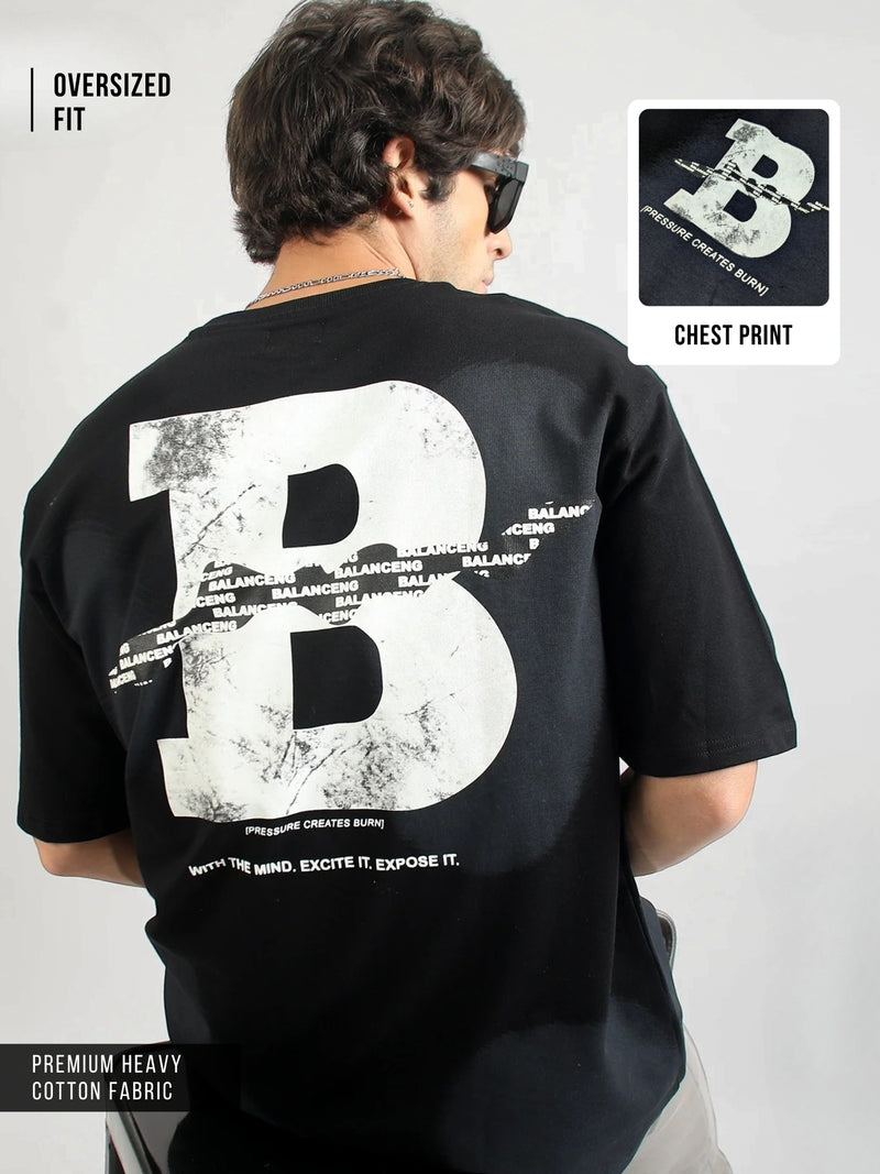B Print Black Half Sleeve T-Shirt