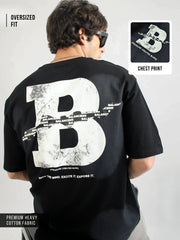 B Print Black Half Sleeve T-Shirt