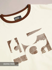 Abstract Art Cream, Brown Half Sleeve T-Shirt