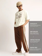 Abstract Art Cream, Brown Half Sleeve T-Shirt