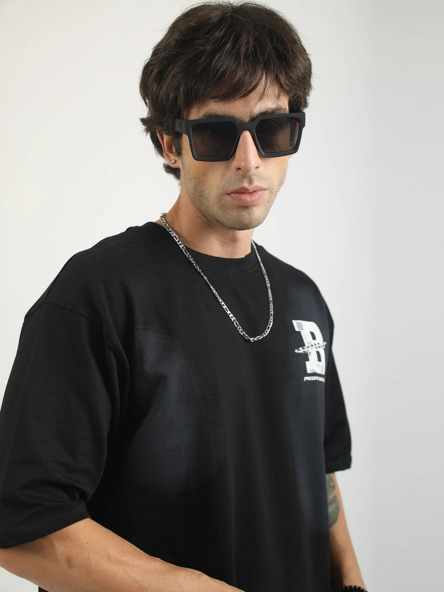 B Print Black Half Sleeve T-Shirt