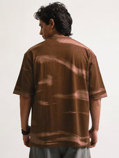 Wave Spray Printed Brown Half Sleeve T-Shirt