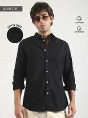 Cotton Linen Black Full Sleeve Shirt