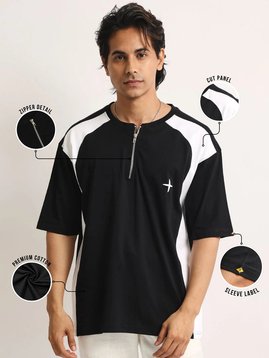 Colorblock Black Half Sleeve T-Shirt