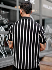 Popcorn Knit Black Polo Half Sleeve T-Shirt
