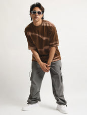 Wave Spray Printed Brown Half Sleeve T-Shirt