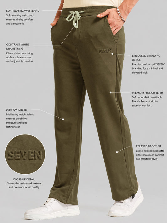 Khaki Embossed Baggy Fit Trackpant
