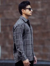 Grey full sleeve embroidery checks shirt for men - view 5