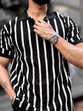 Popcorn Knit Black Polo Half Sleeve T-Shirt