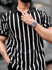 Popcorn Knit Black Polo T-Shirt