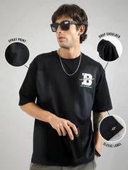 B Print Black Half Sleeve T-Shirt