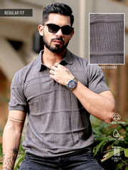 Pointel FlatKnit Cotton Dark Grey Half Sleeve T-Shirt