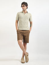 Geo Weave Flatknit Cotton Biscuit Half Sleeve Polo T-Shirt