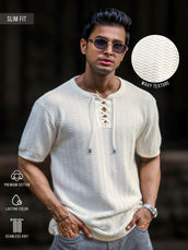 Curlwave Half White Henley Half Sleeve T-Shirt