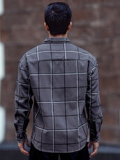 Grey full sleeve embroidery checks shirt for men - view 6