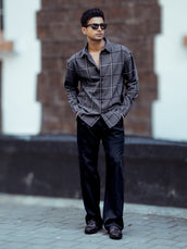 Grey full sleeve embroidery checks shirt for men - view 7