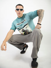AcidWash Helix Aqua Blue Half Sleeve T-Shirt