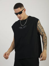 Gothic Print Black Sleeveless T-Shirt