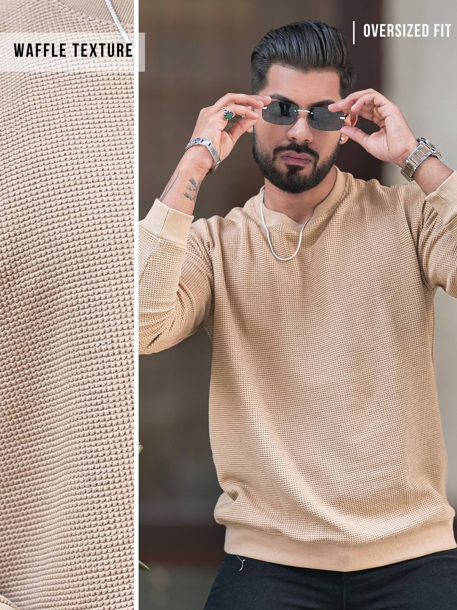 Hex Weave Beige Sweatshirt