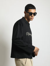 Replicate Black Full Sleeve Polo T-Shirt
