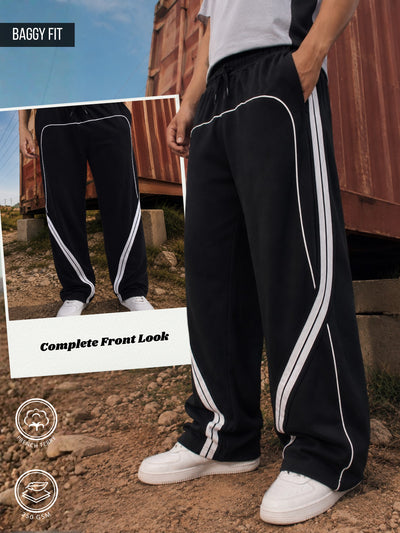 Sydney Stripe Black Baggy Fit Trackpant